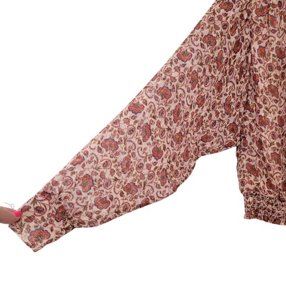 Ramy Brook Metallic Floral Print Silk Blend Neck Tie Blouse Top Womens Size S - Picture 7 of 9